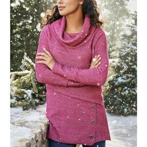 Soft Surroundings Top Langley Boucle Yarn Cowl Neck Oversized Metal Buttons Med